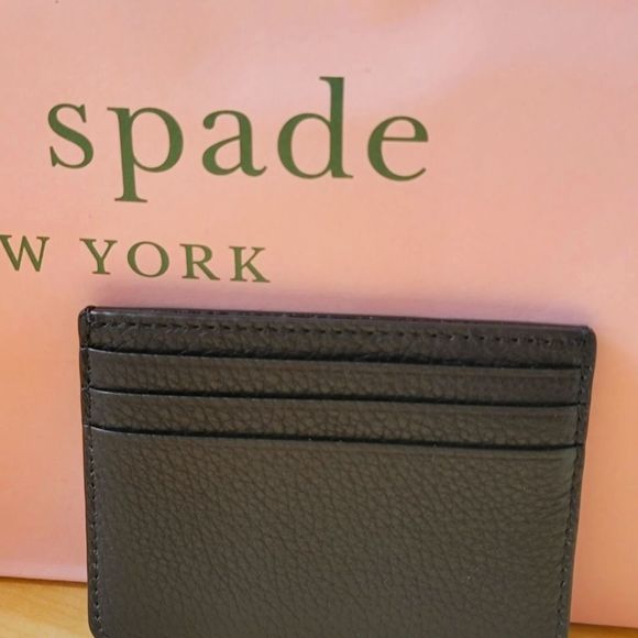 Kate Spade Slim Black Card Holder Glitter Embossed Leather NWT - Picture 2 of 3